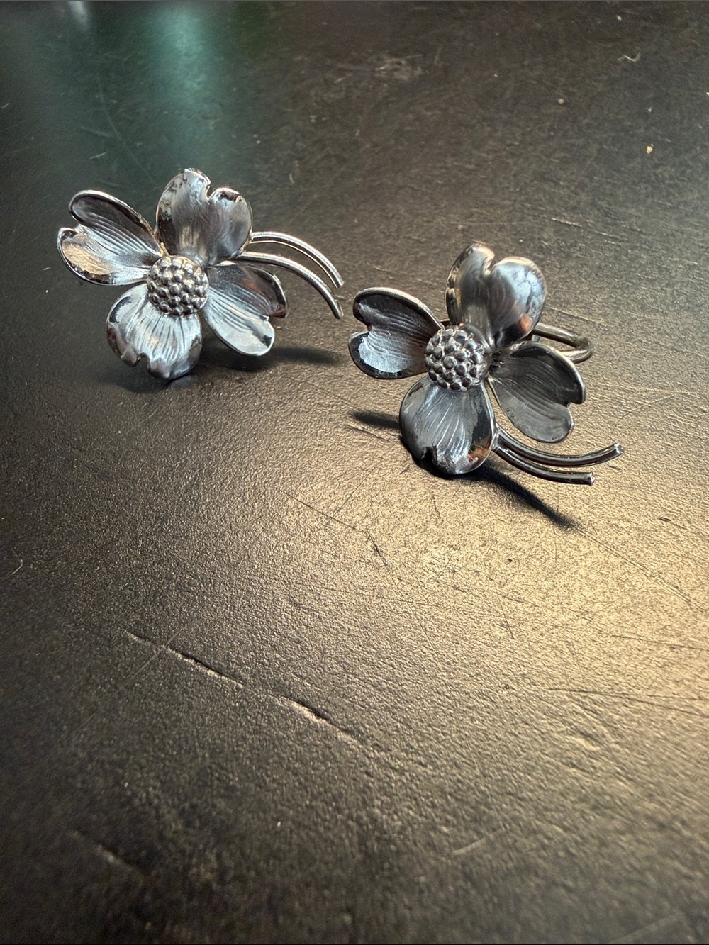 Sterling SilverFloral Clip-On Earrings marked